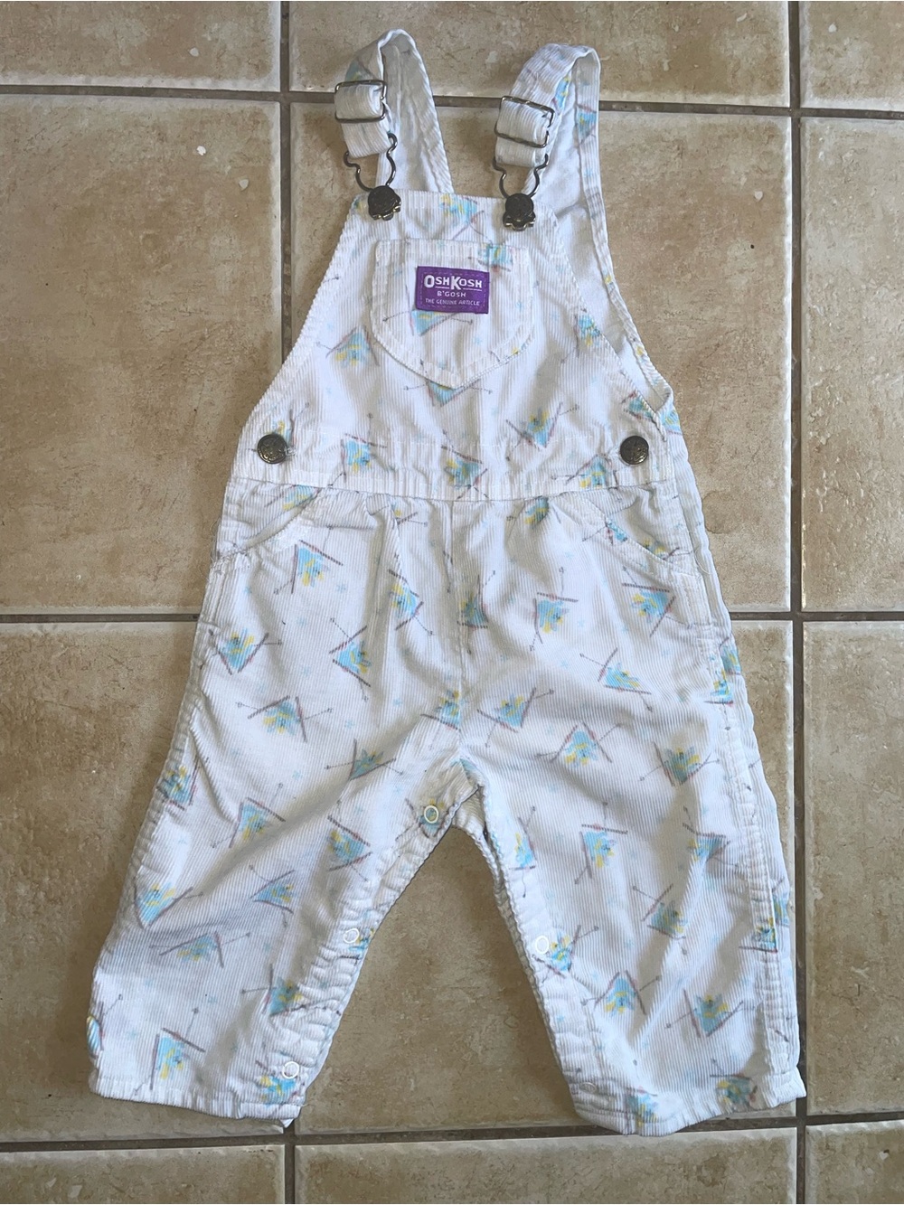 OshKosh B'gosh vintage White Printed ski Corduroy toddler Overalls made in USA
